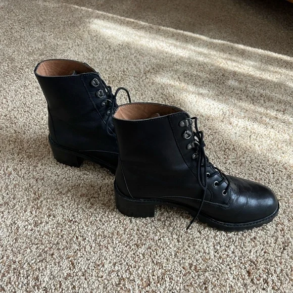 Black Leather Lace-Up Boots - Picture 3 of 9